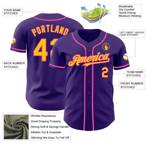 Custom Purple Yellow-Pink Authentic Baseball Jersey