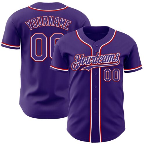 Purple0847 Custom Purple White-Red Authentic Baseball Jersey