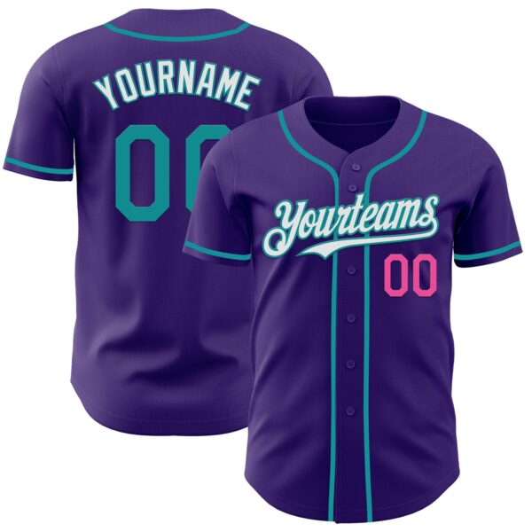 Custom Purple Teal Pink-White Authentic Baseball Jersey