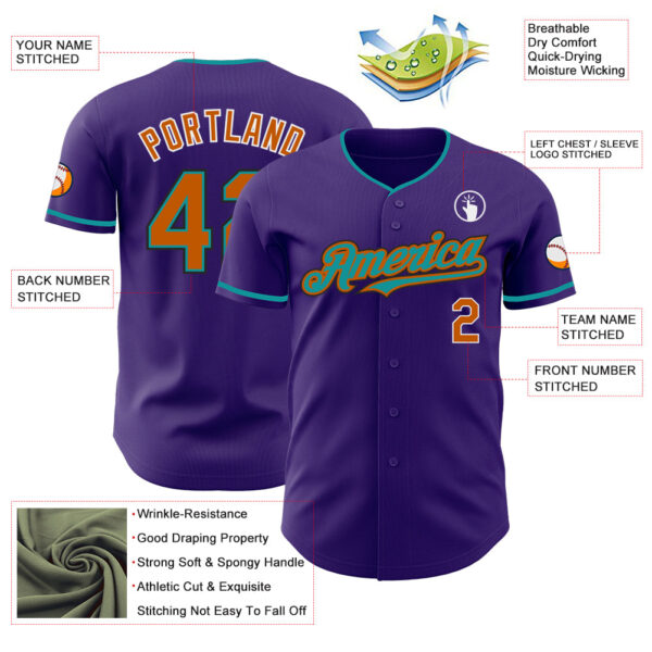 Custom Purple Texas Orange Teal Black-White Authentic Baseball Jersey