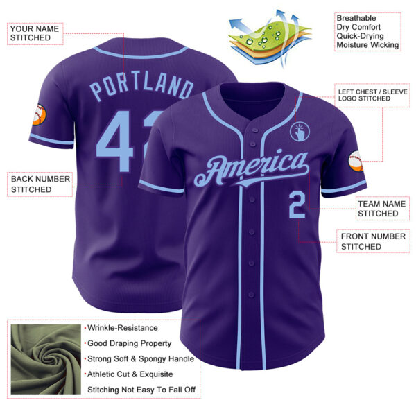 Custom Purple Light Blue Authentic Baseball Jersey