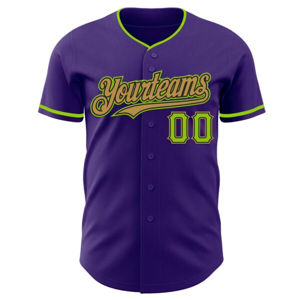Custom Purple Neon Green Black-Old Gold Authentic Baseball Jersey