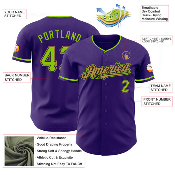 Custom Purple Neon Green Black-Old Gold Authentic Baseball Jersey