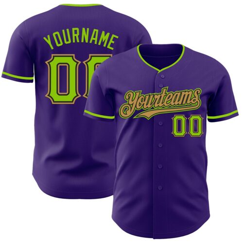 Purple0854 Custom Purple Neon Green Black-Old Gold Authentic Baseball Jersey