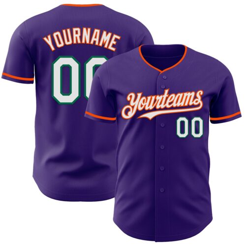 Purple0855 Custom Purple White Orange-Kelly Green Authentic Baseball Jersey