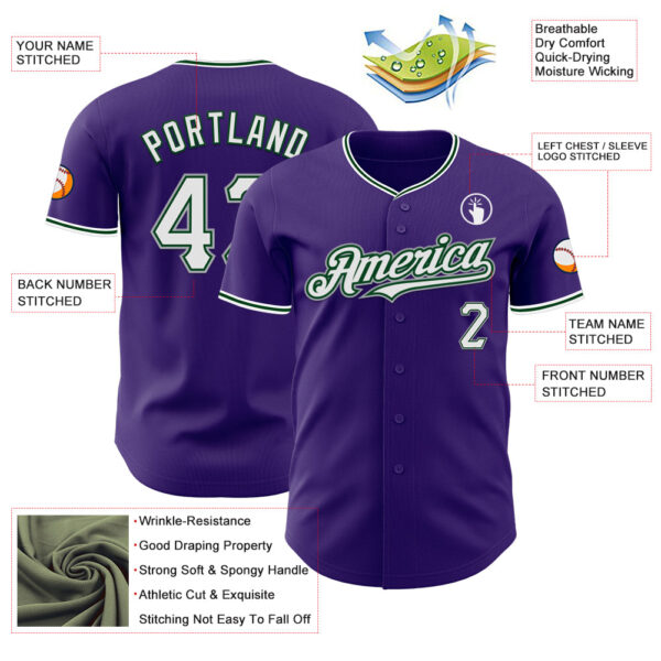 Custom Purple White Green-Gray Authentic Baseball Jersey