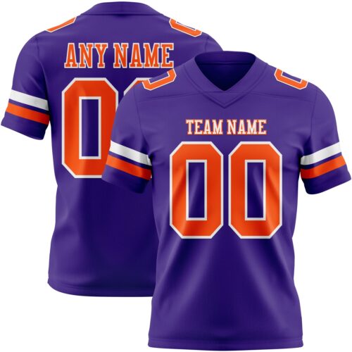 Purple0859 Custom Purple Orange-White Authentic Football Jersey