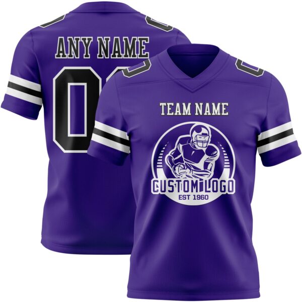 Custom Purple Black-White Authentic Football Jersey