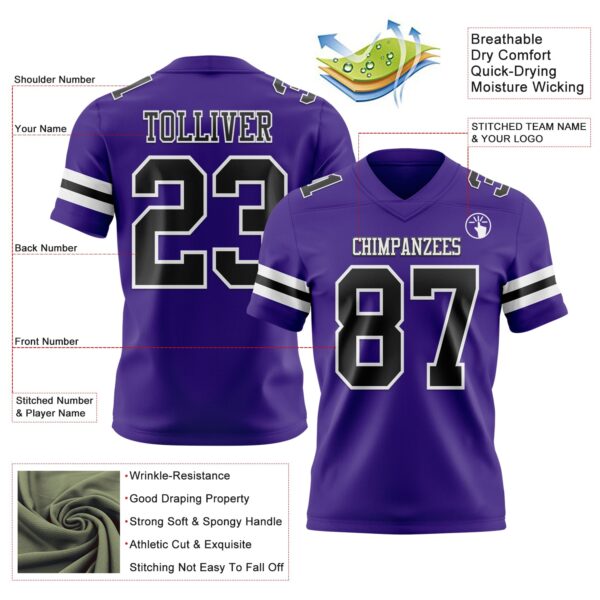 Custom Purple Black-White Authentic Football Jersey