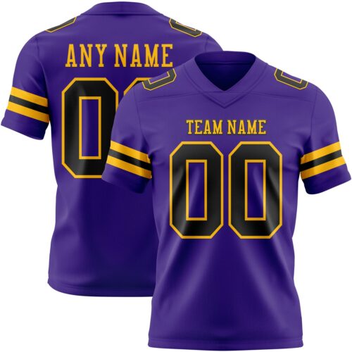 Purple0864 Custom Purple Black-Gold Authentic Football Jersey
