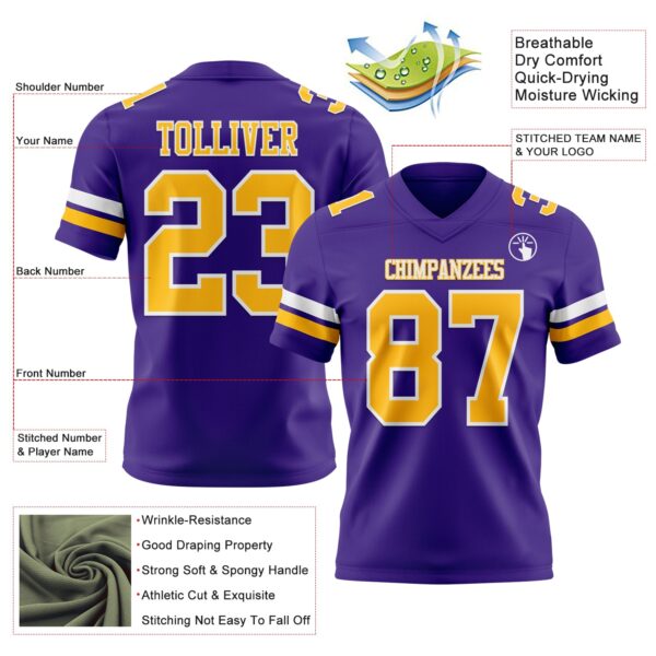 Custom Purple Gold-White Authentic Football Jersey