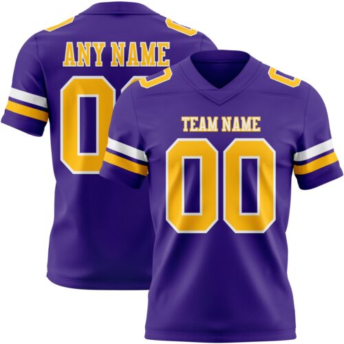 Purple0868 Custom Purple Gold-White Authentic Football Jersey