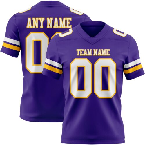Custom Purple White-Gold Authentic Football Jersey