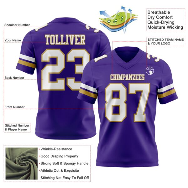 Custom Purple White-Old Gold Authentic Football Jersey