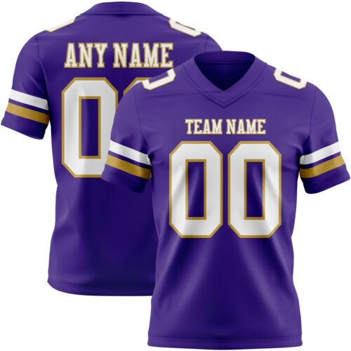 Purple0871 Custom Purple White-Old Gold Authentic Football Jersey