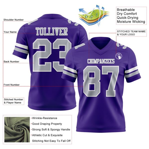 Custom Purple Gray-White Authentic Football Jersey