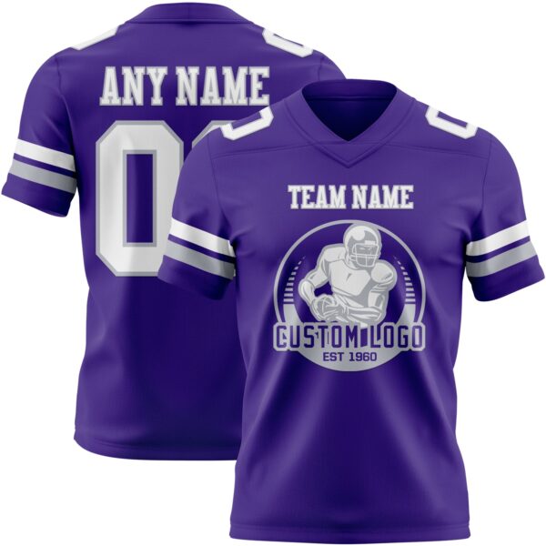 Custom Purple White-Gray Authentic Football Jersey