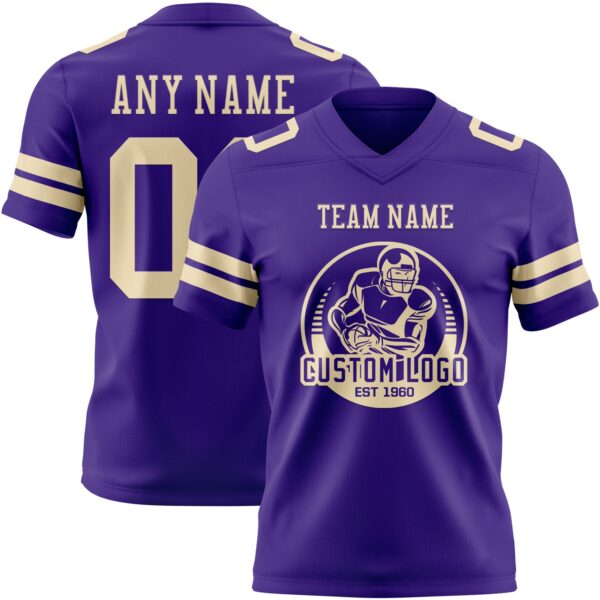 Custom Purple Cream Authentic Football Jersey