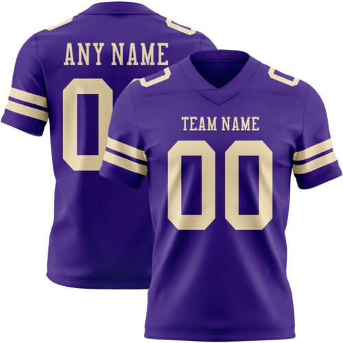Purple0876 Custom Purple Cream Authentic Football Jersey