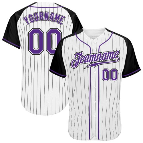 RaglanSleeves0007 Custom White Black Pinstripe Purple-Black Authentic Raglan Sleeves Baseball Jersey