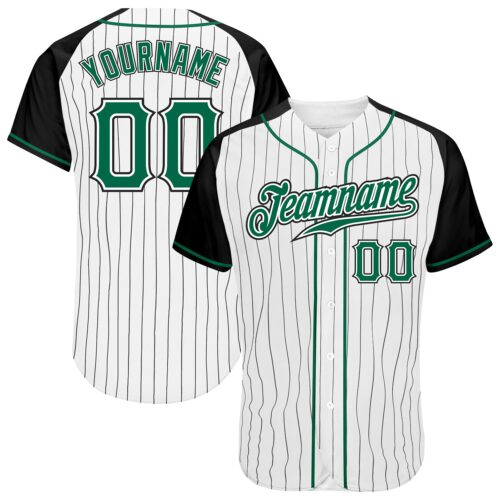 RaglanSleeves0008 Custom White Black Pinstripe Kelly Green-Black Authentic Raglan Sleeves Baseball Jersey