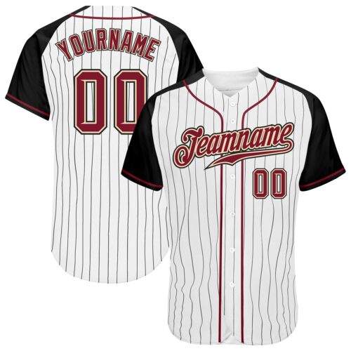 RaglanSleeves0010 Custom White Black Pinstripe Crimson-Black Authentic Raglan Sleeves Baseball Jersey