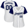 Custom White Navy Pinstripe Navy-Gray Authentic Raglan Sleeves Baseball Jersey