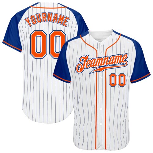 RaglanSleeves0021 Custom White Royal Pinstripe Orange-Royal Authentic Raglan Sleeves Baseball Jersey