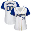 Custom White Royal Pinstripe Royal-Old Gold Authentic Raglan Sleeves Baseball Jersey