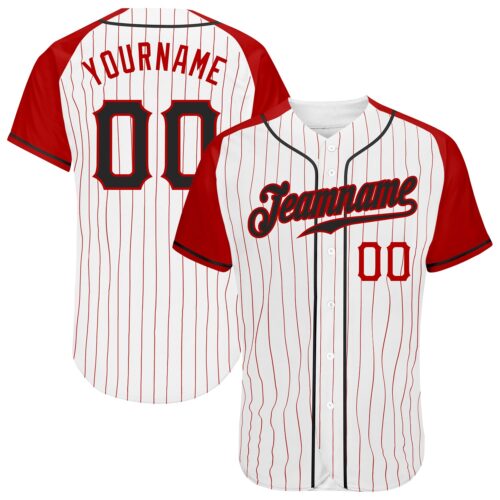 RaglanSleeves0029 Custom White Red Pinstripe Black-Red Authentic Raglan Sleeves Baseball Jersey