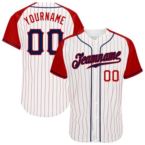 RaglanSleeves0031 Custom White Red Pinstripe Navy-Red Authentic Raglan Sleeves Baseball Jersey