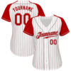 Custom White Red Pinstripe Red-Gray Authentic Raglan Sleeves Baseball Jersey