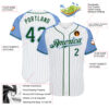 Custom White Light Blue Pinstripe Green-Light Blue Authentic Raglan Sleeves Baseball Jersey