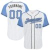 Custom White Light Blue Pinstripe Light Blue-Steel Gray Authentic Father's Day Raglan Sleeves Baseball Jersey