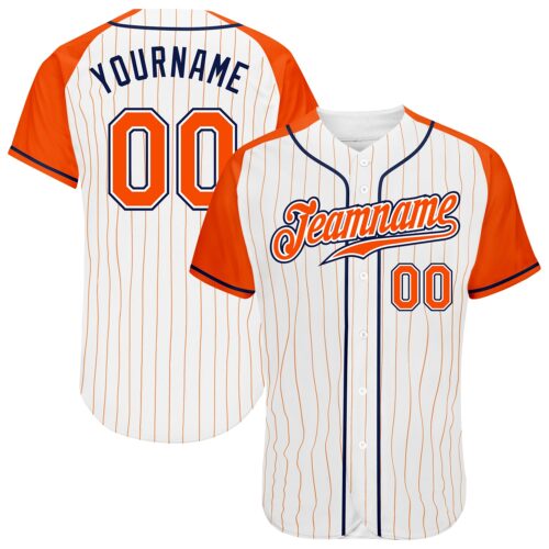 RaglanSleeves0048 Custom White Orange Pinstripe Orange-Navy Authentic Raglan Sleeves Baseball Jersey