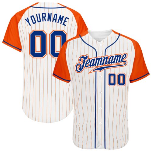 RaglanSleeves0049 Custom White Orange Pinstripe Royal-Orange Authentic Raglan Sleeves Baseball Jersey