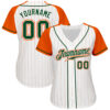 Custom White Orange Pinstripe Green-Orange Authentic Raglan Sleeves Baseball Jersey