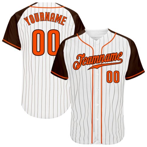 RaglanSleeves0052 Custom White Brown Pinstripe Orange-Brown Authentic Raglan Sleeves Baseball Jersey