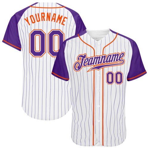 RaglanSleeves0056 Custom White Purple Pinstripe Purple-Orange Authentic Raglan Sleeves Baseball Jersey