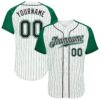 Custom White Kelly Green Pinstripe Black-Kelly Green Authentic Raglan Sleeves Baseball Jersey