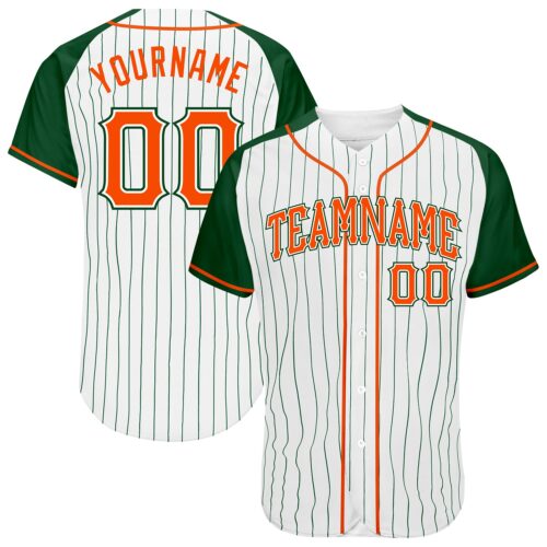 RaglanSleeves0068 Custom White Green Pinstripe Orange-Green Authentic Raglan Sleeves Baseball Jersey