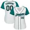 Custom White Aqua Pinstripe Black-Aqua Authentic Raglan Sleeves Baseball Jersey