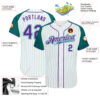 Custom White Aqua Pinstripe Purple-Aqua Authentic Raglan Sleeves Baseball Jersey