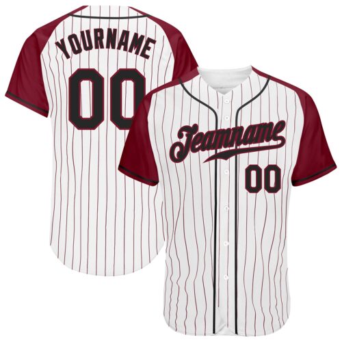 RaglanSleeves0075 Custom White Crimson Pinstripe Black-Crimson Authentic Raglan Sleeves Baseball Jersey