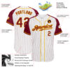 Custom White Crimson Pinstripe Crimson-Gold Authentic Raglan Sleeves Baseball Jersey