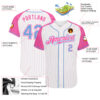 Custom White Pink Pinstripe Light Blue-Pink Authentic Raglan Sleeves Baseball Jersey