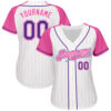 Custom White Pink Pinstripe Purple-Pink Authentic Raglan Sleeves Baseball Jersey