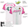 Custom White Pink Pinstripe Kelly Green-Pink Authentic Raglan Sleeves Baseball Jersey