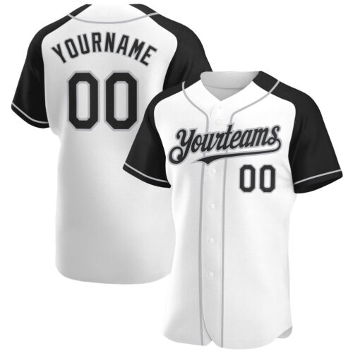 RaglanSleeves0091 Custom White Black-Gray Authentic Raglan Sleeves Baseball Jersey