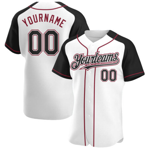 RaglanSleeves0092 Custom White Black-Crimson Authentic Raglan Sleeves Baseball Jersey